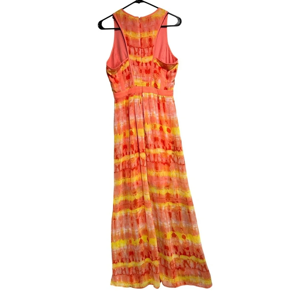 Calvin Klein Maxi Dress‎ Womens 8 Orange Yellow lightweight Side Slits Resort